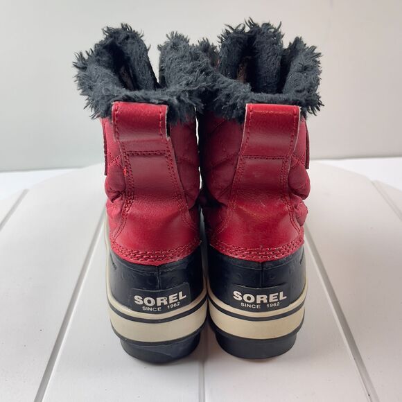 Sorel Tivoli Red Wmns Sz 6 Diamond Quilted Faux Fur Lined Snow Boots Waterproof - Picture 4 of 8